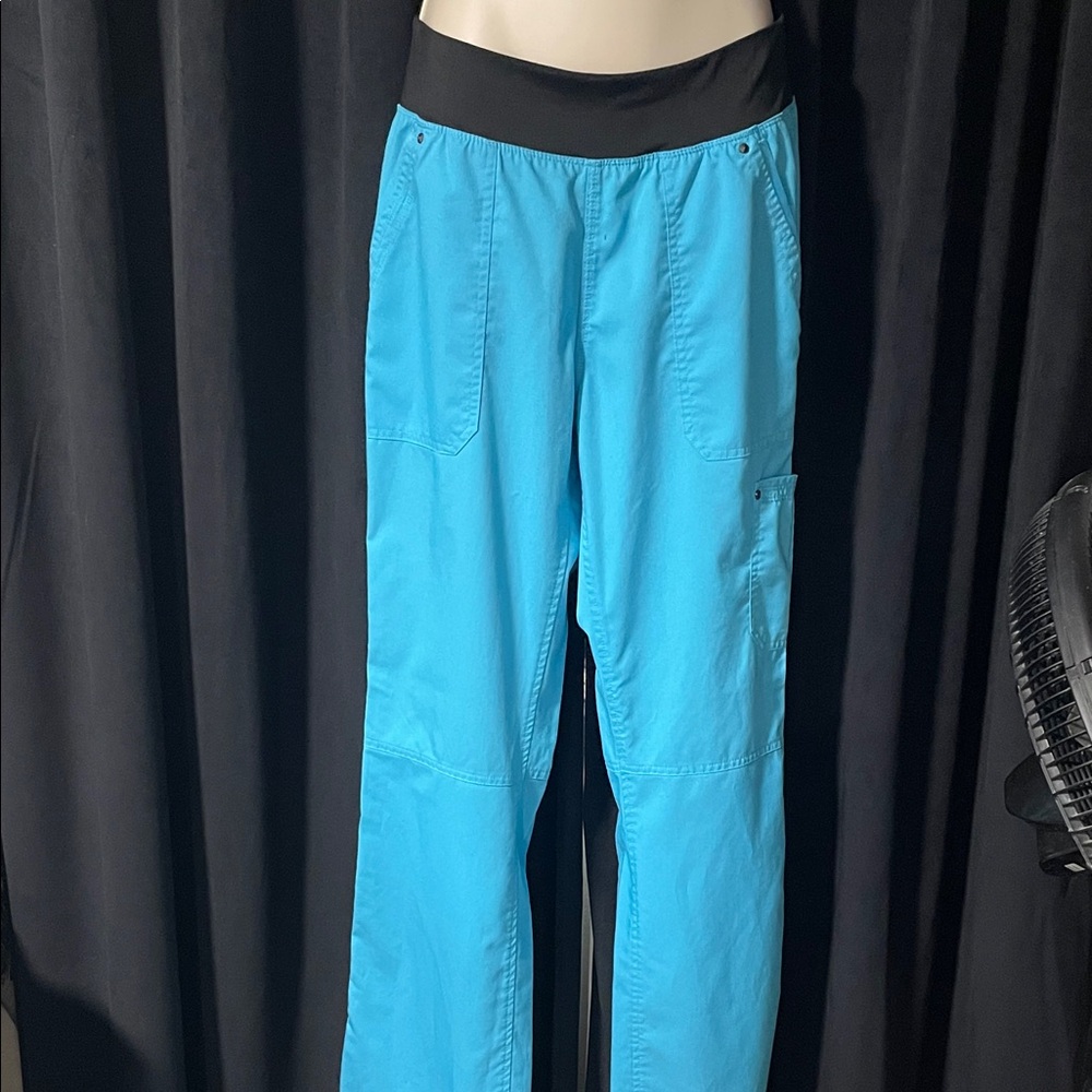 Blue and teal yoga Scrub Pants with Black Waistband